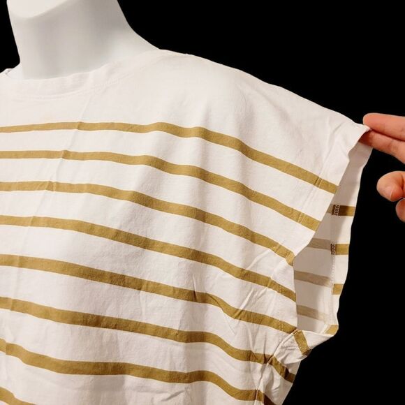 2/$20 Vintage Y2K Loft White Stripes Top Tee Blouse 100% Cotton Size: M - Picture 3 of 5